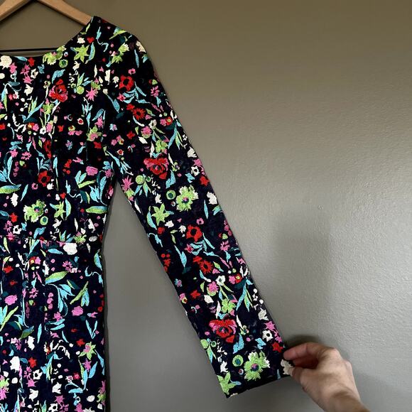 SALONI Florence Playsuit Size 6 Navy Blue Floral Embroidered Silk Long Sleeve - Picture 9 of 16